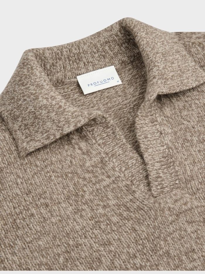 Profuomo Polo Open Collar Bruin