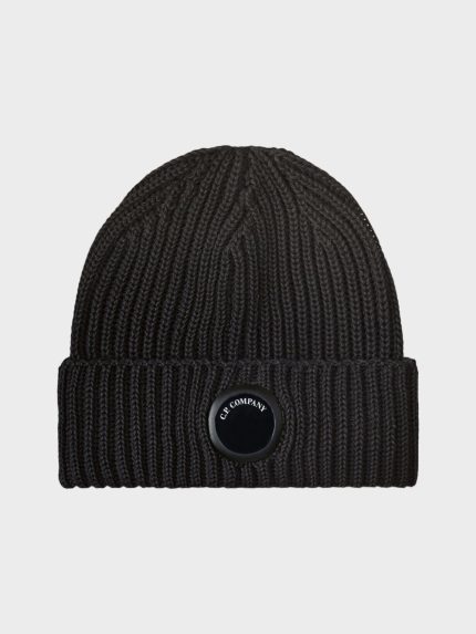 CP Company Extrafine Lens Beanie Zwart voorkant